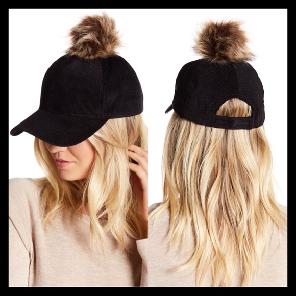 David & Young Accessories - David & Young Fur Pompom Corduroy Baseball Cap